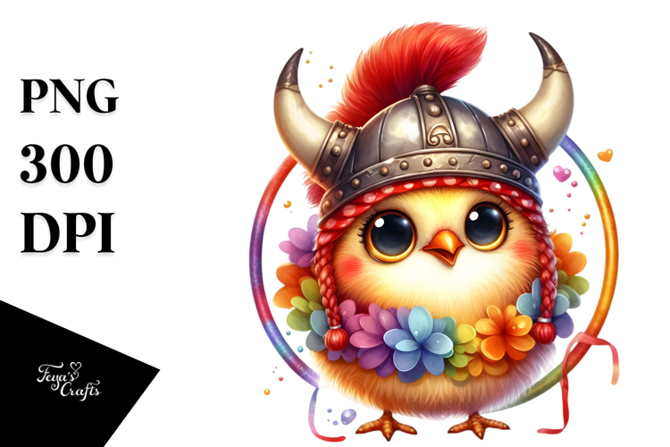 Crazy Vibrant Watercolor Baby Rooster PNG