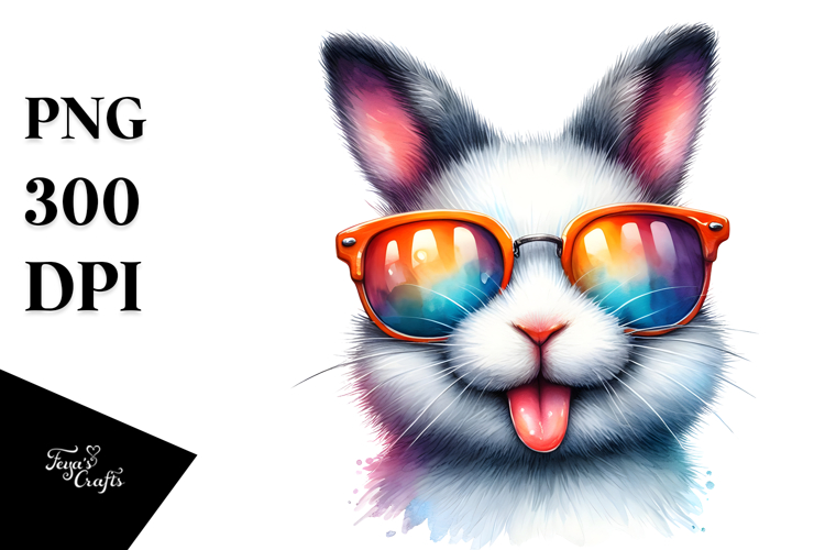 Vibrant Rabbit Portrait with Sunglasses