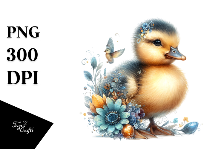 Adorned Baby Duck Watercolor PNG