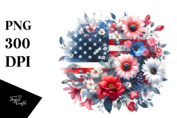 Washed Watercolor USA Flag Flowers