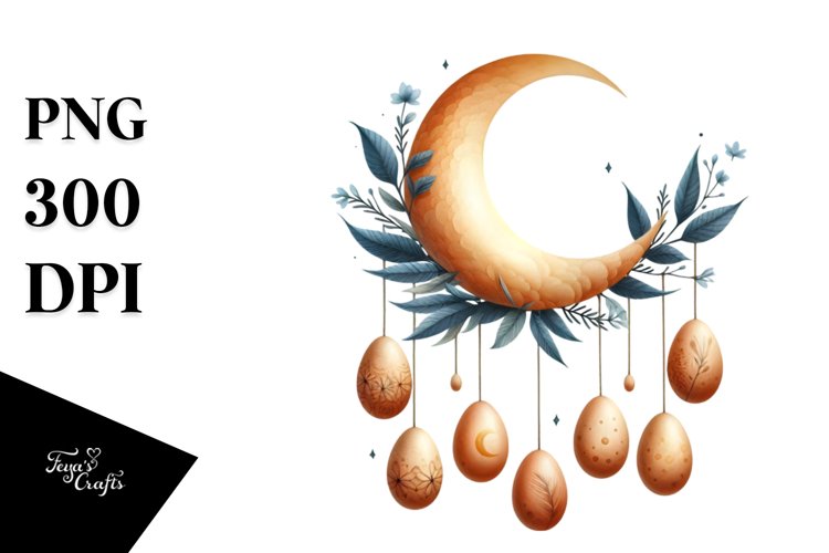 Colorful Moon with Hanging Eggs PNG