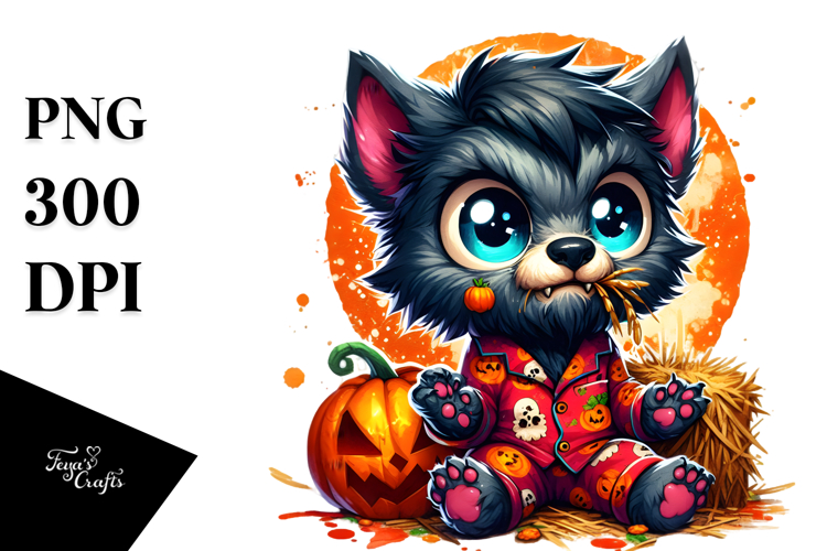 Confused Werewolf with Pumpkins, PNG example image 1