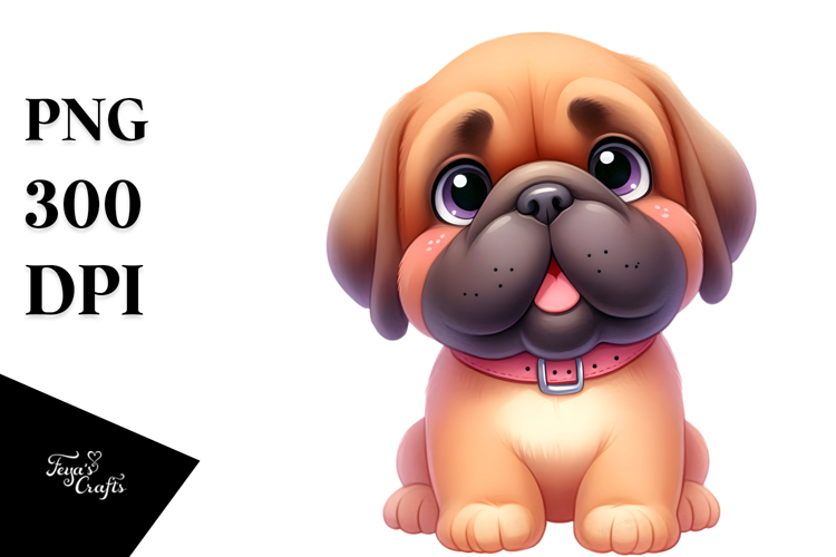 Cute Cartoon Mastiff Watercolor PNG