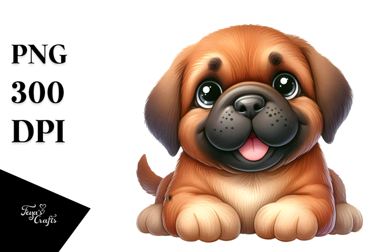 Cute Cartoon Mastiff Watercolor PNG