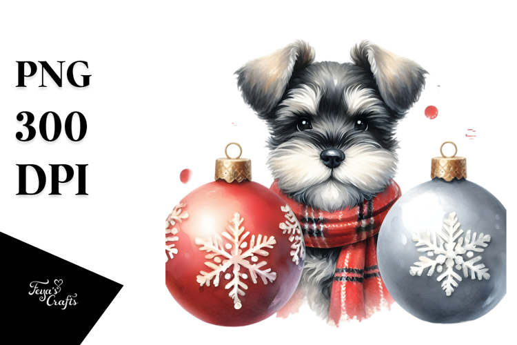 Cute Christmas Miniature Schnauzer, High-Res PNG