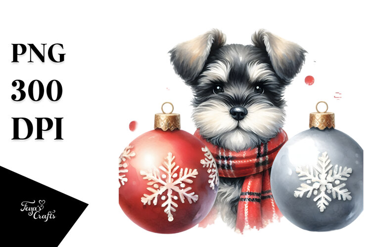 Cute Christmas Miniature Schnauzer, High-Res PNG example image 1