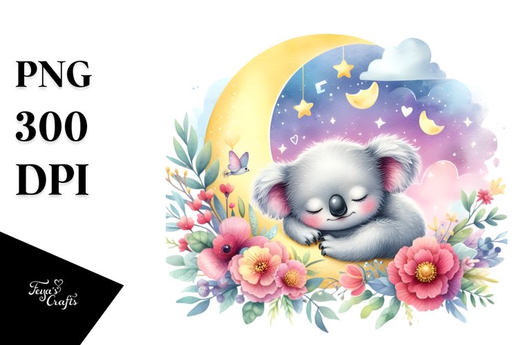 daisy, baby koala sleeping with flowers