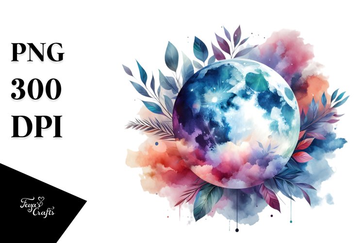 Vibrant Abstract Moon Foliage | Clipart