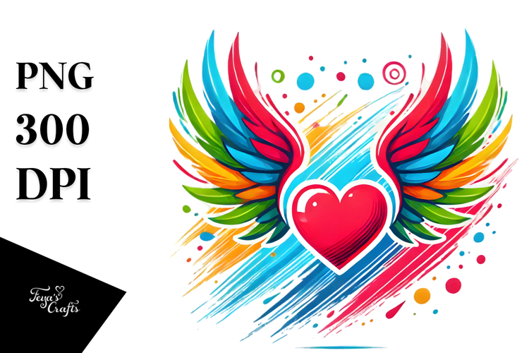 Heart with Paintbrush Style and Wings, Artistic PNG