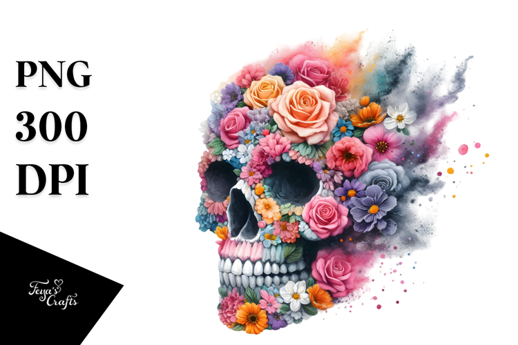 Colorful Skull Made of Flowers PNG example image 1