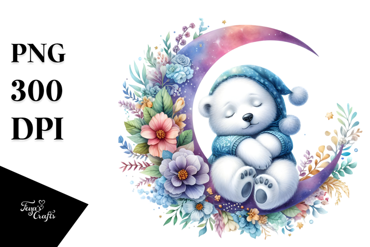 Baby Polar Bear Dressed and Sleeping PNG