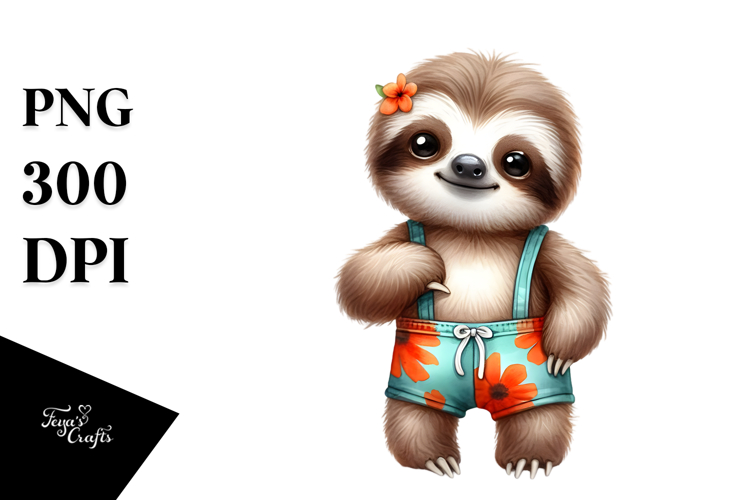 Cute Baby Sloth in Beachwear PNG