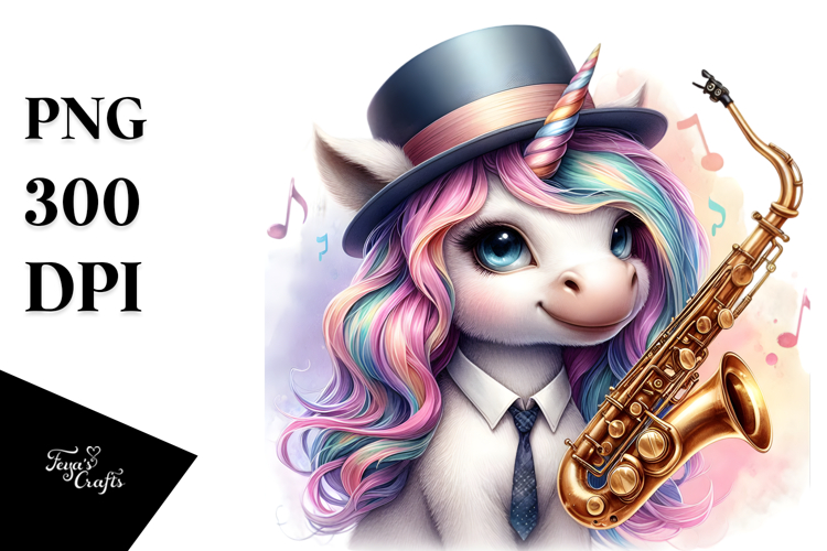 Colorful Baby Unicorn at Jazz Club, PNG