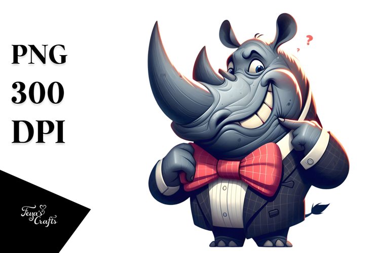 Silly Rhino with Bow Tie, Transparent PNG
