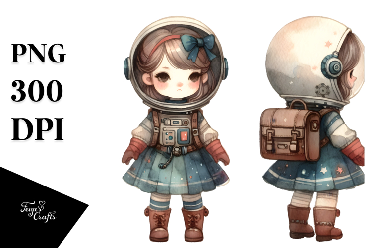 Vintage Astronaut Girl Watercolor PNG