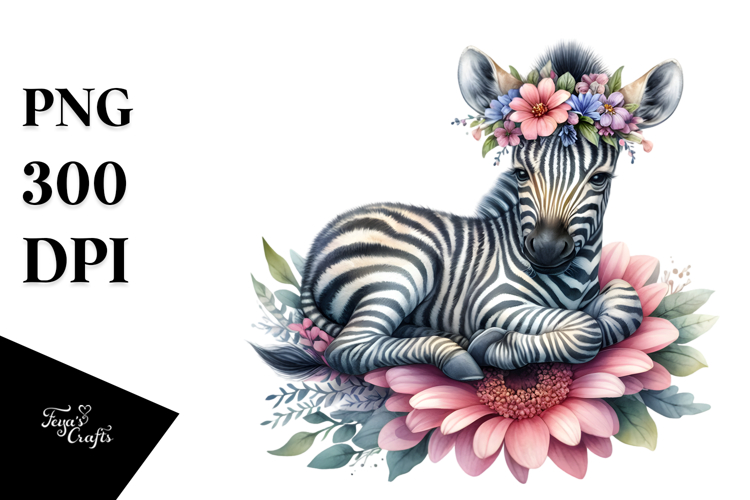 Sleeping Baby Zebra on Flower PNG