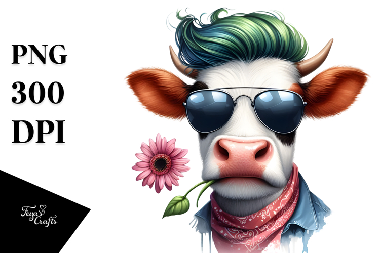 Funny Cow with Flower in Mouth PNG