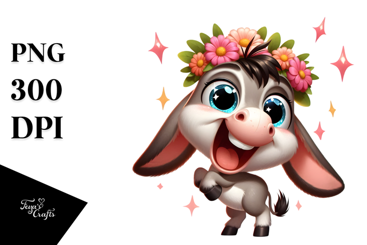 Goofy Cartoon Donkey Flower Crown PNG