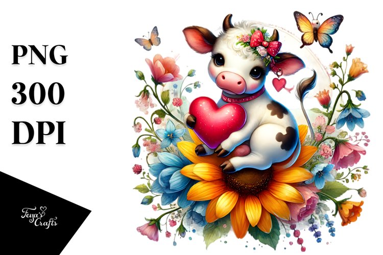 Colorful Cow with Heart PNG