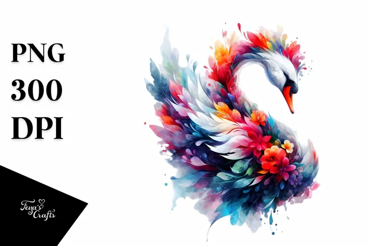 Abstract Watercolor Vibrant Swan