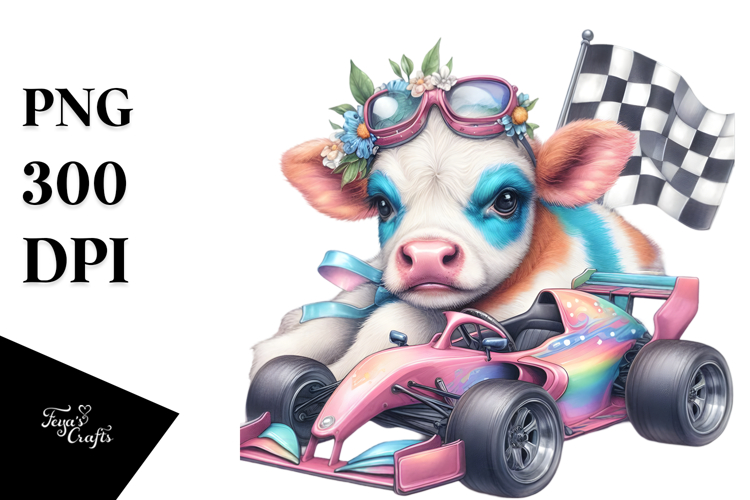 colorful Baby Cow with Race Car