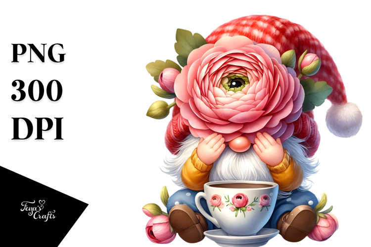 Cute GNOME with Ranunculus PNG