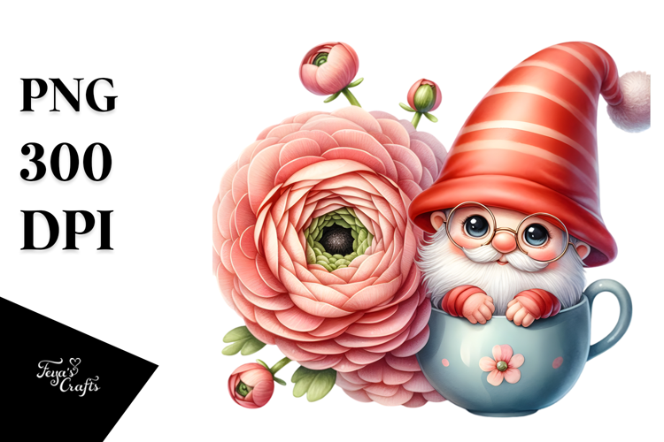 Cute GNOME with Ranunculus PNG