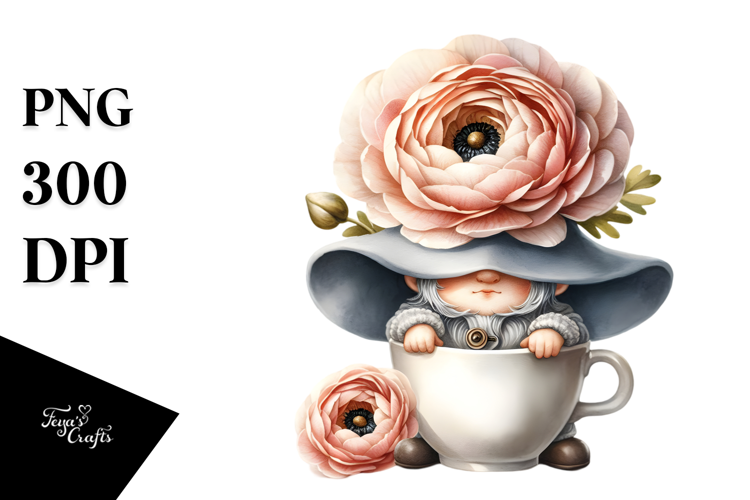 Cute GNOME with Ranunculus PNG