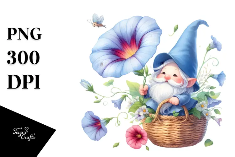 Baby GNOME with Morning Glory PNG