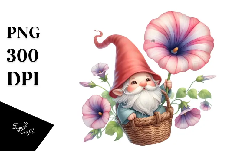 Baby GNOME with Morning Glory PNG