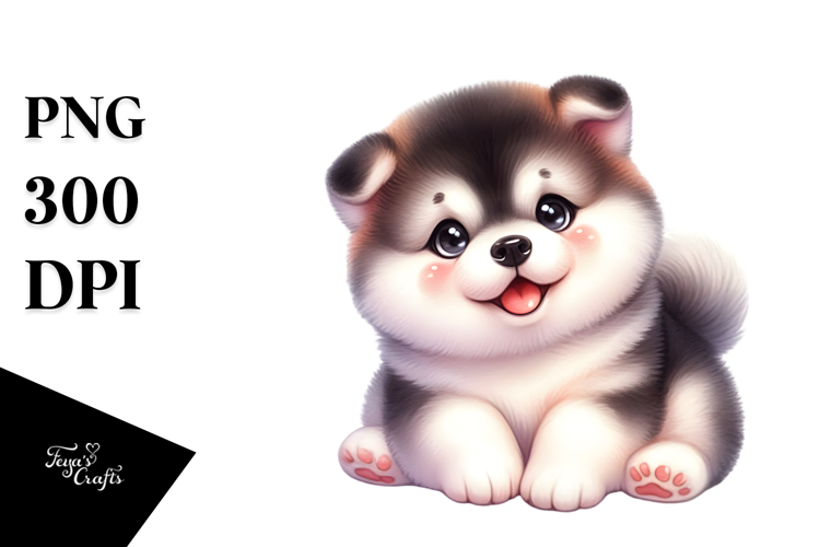 Cute Happy Akita, High-Res PNG