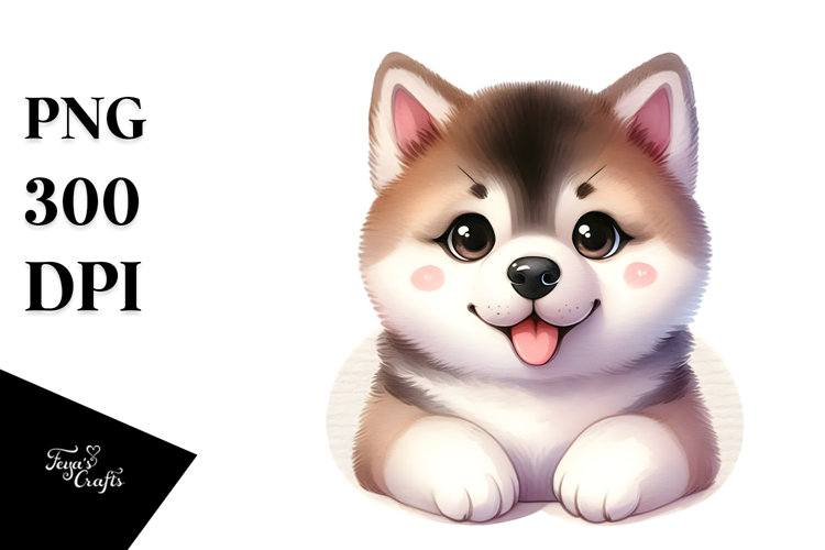 Cute Happy Akita, High-Res PNG