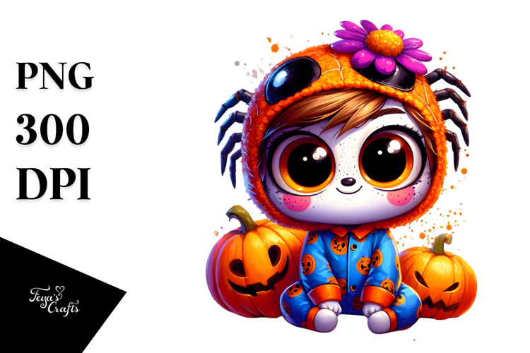 Contemptuous Spider Boy with Pumpkins, PNG