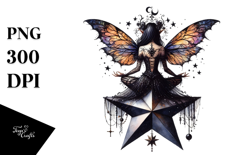 Gothic Fairy on a Star, PNG