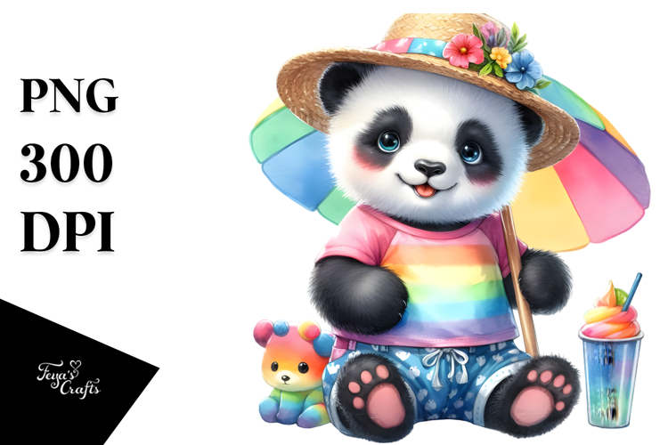 Colorful Panda with Beach Wear, Transparent PNG