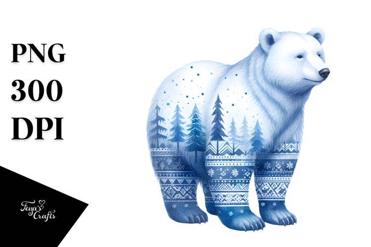 Cute Polar Bear Blue Toile PNG