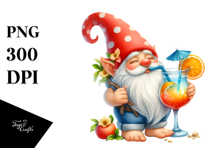 Whimsical Gnome Drinking Cocktail PNG