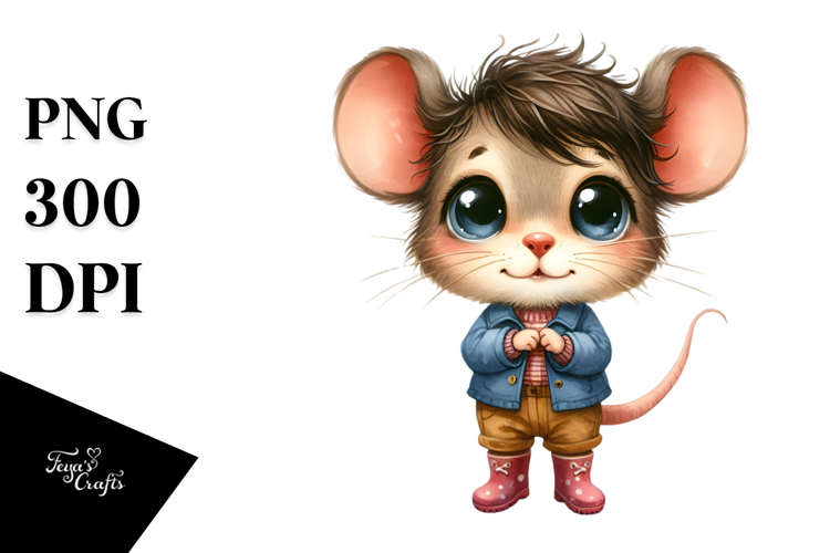 Watercolor Mouse with Rain Boots | Clipart
