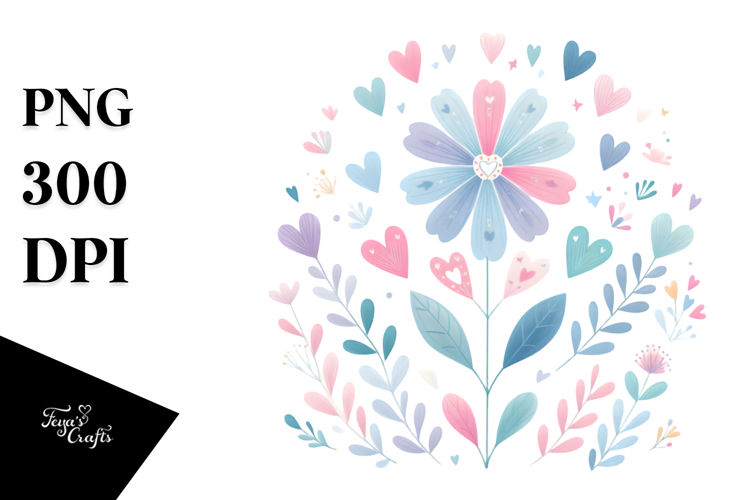 Colorful Boho Flower with Heart Petals PNG example image 1