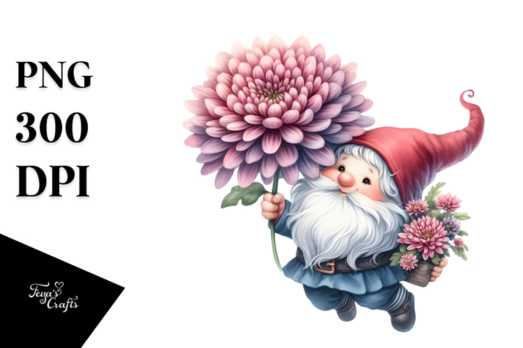 Floating GNOME with Large Chrysanthemum PNG