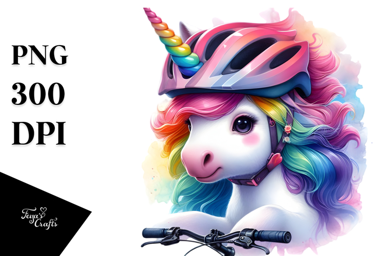 colorful Baby Unicorn with Cyclists Helmet