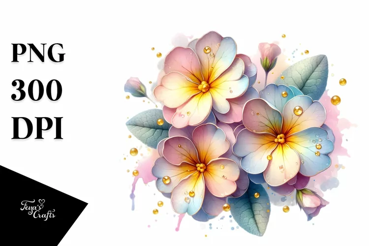 Shiny Pastel Primrose with Watercolor Splash | Sublimation |