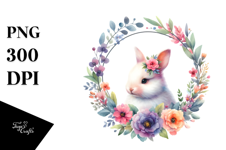 Cute Baby Bunny with Floral Frame PNG