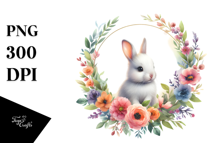 Vibrant Baby Bunny Floral Frame, PNG