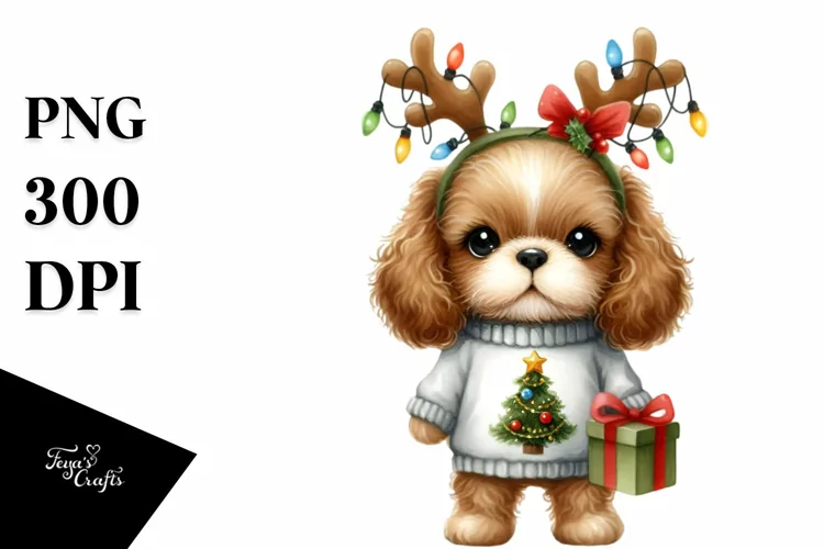 Baby Cocker Spaniel with Holiday Surprise, High-res PNG