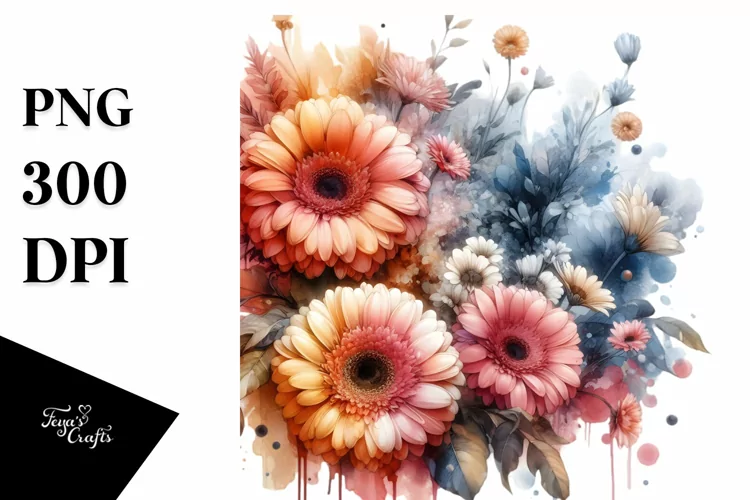 Abstract Watercolor Gerbera Flowers