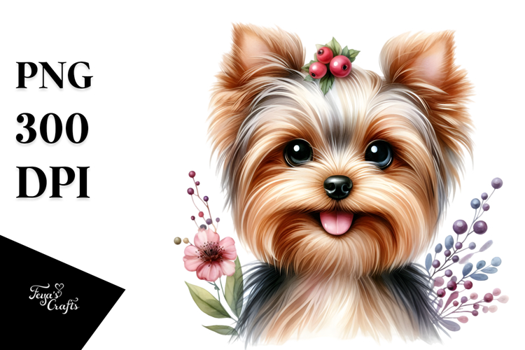 Happy Yorkshire Terrier in Watercolor PNG