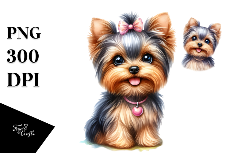 Happy Yorkshire Terrier in Watercolor PNG