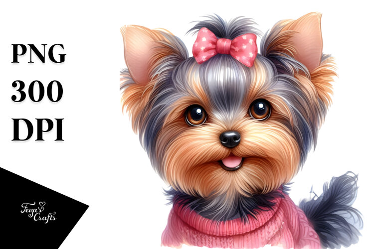 Happy Yorkshire Terrier in Watercolor PNG example image 1