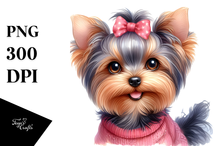 Happy Yorkshire Terrier in Watercolor PNG